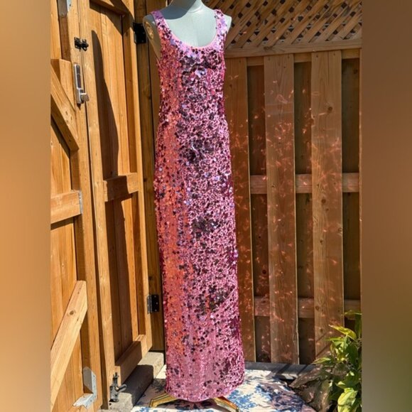 🆕 SIMKHAI 🧿 NWOT Bex Sequined Embellished Maxi Dress, Sorbet Pink- Sz US 4 - Picture 4 of 14